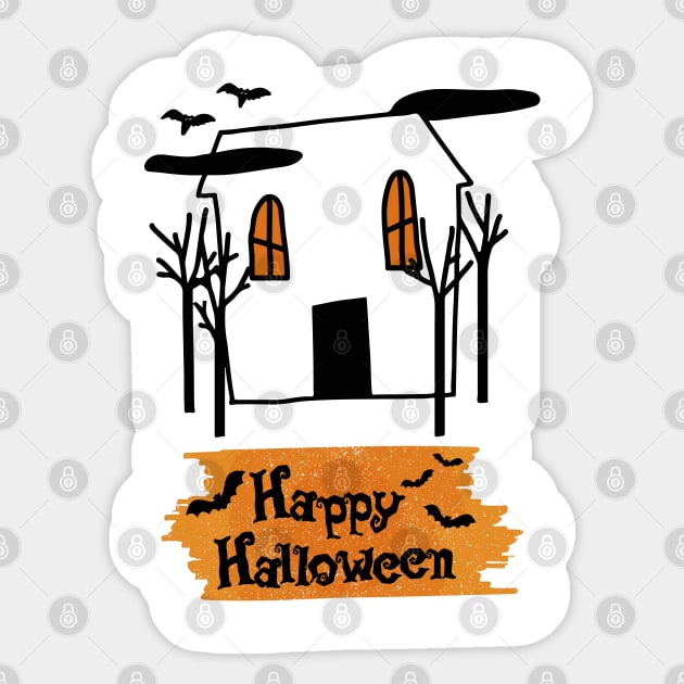Haunted House Halloween Cute Doodle, Halloween Trick Treat Spooky Creepy Pumpkin Concept, Scary Trees And Flying Bats Transparent Graphic Design Sticker by Modern Art